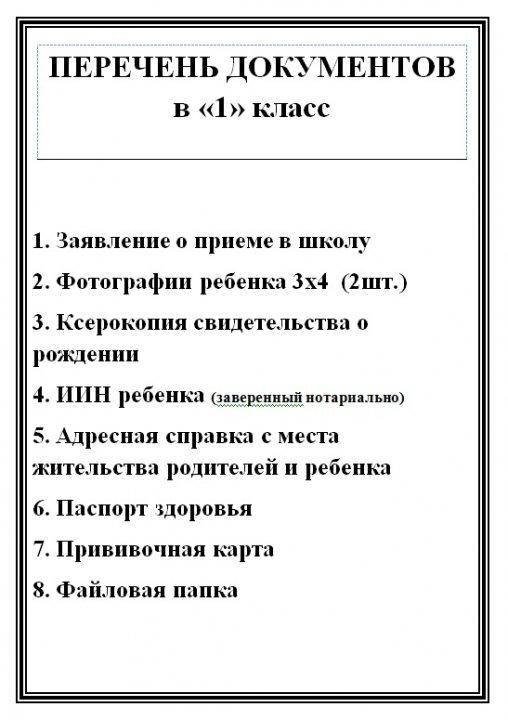 Список документов о приеме в нашу школу.